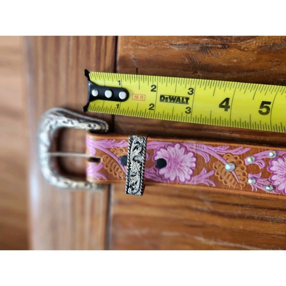 Hand Tooled &‎ Painted Leather Belt AB Swarovski Iridescent Crystals Custom M/L - Picture 11 of 14